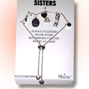 NEW Sisters Shine adjustable Heart, charm dangle Chain bracelet